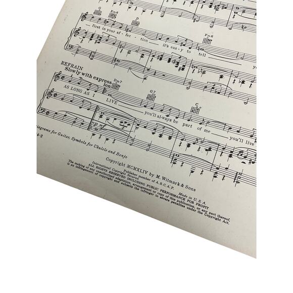As Long As I Live Sheet Music 1944 Saratoga Trunk Max Steiner Charlie Tobias - Picture 4 of 5